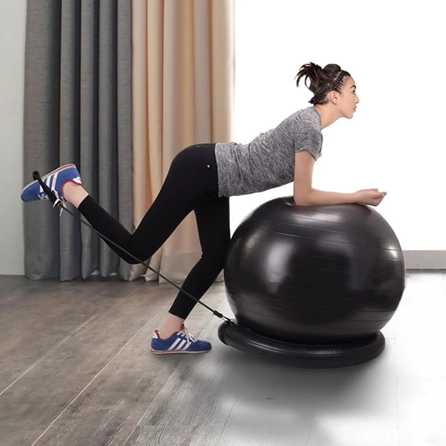 Exercise Ball Chair & Anti-slip Stability Base, 55/65/75cm 3 Sizes Anti-Burst Balance Ball Office Chair, Gym Ball - Pregnancy Pilates Yoga Childbirth ( Color : Black , Size : 65cm (Height 160-165cm) )
