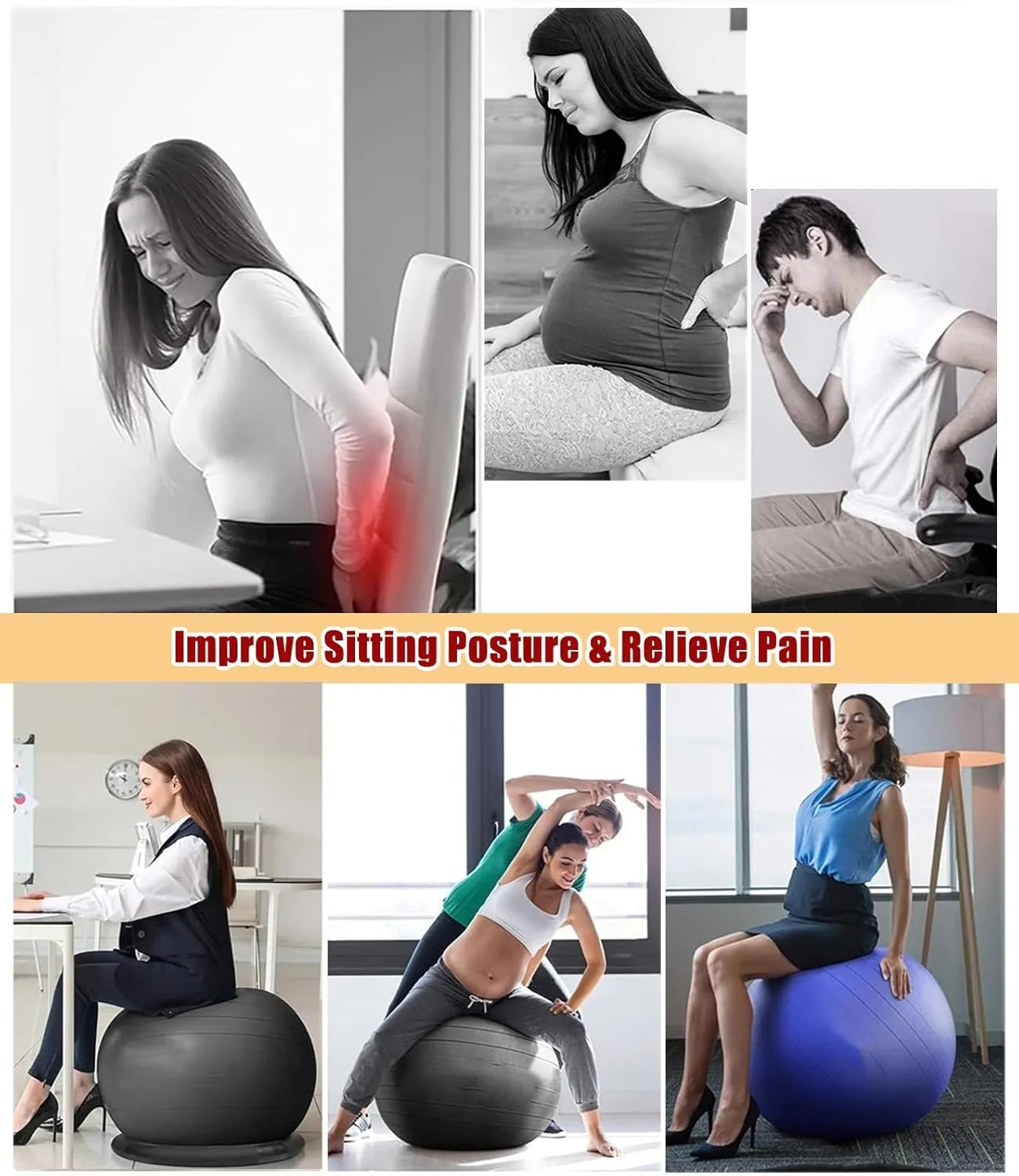 Exercise Ball Chair & Anti-slip Stability Base, 55/65/75cm 3 Sizes Anti-Burst Balance Ball Office Chair, Gym Ball - Pregnancy Pilates Yoga Childbirth ( Color : Black , Size : 65cm (Height 160-165cm) )