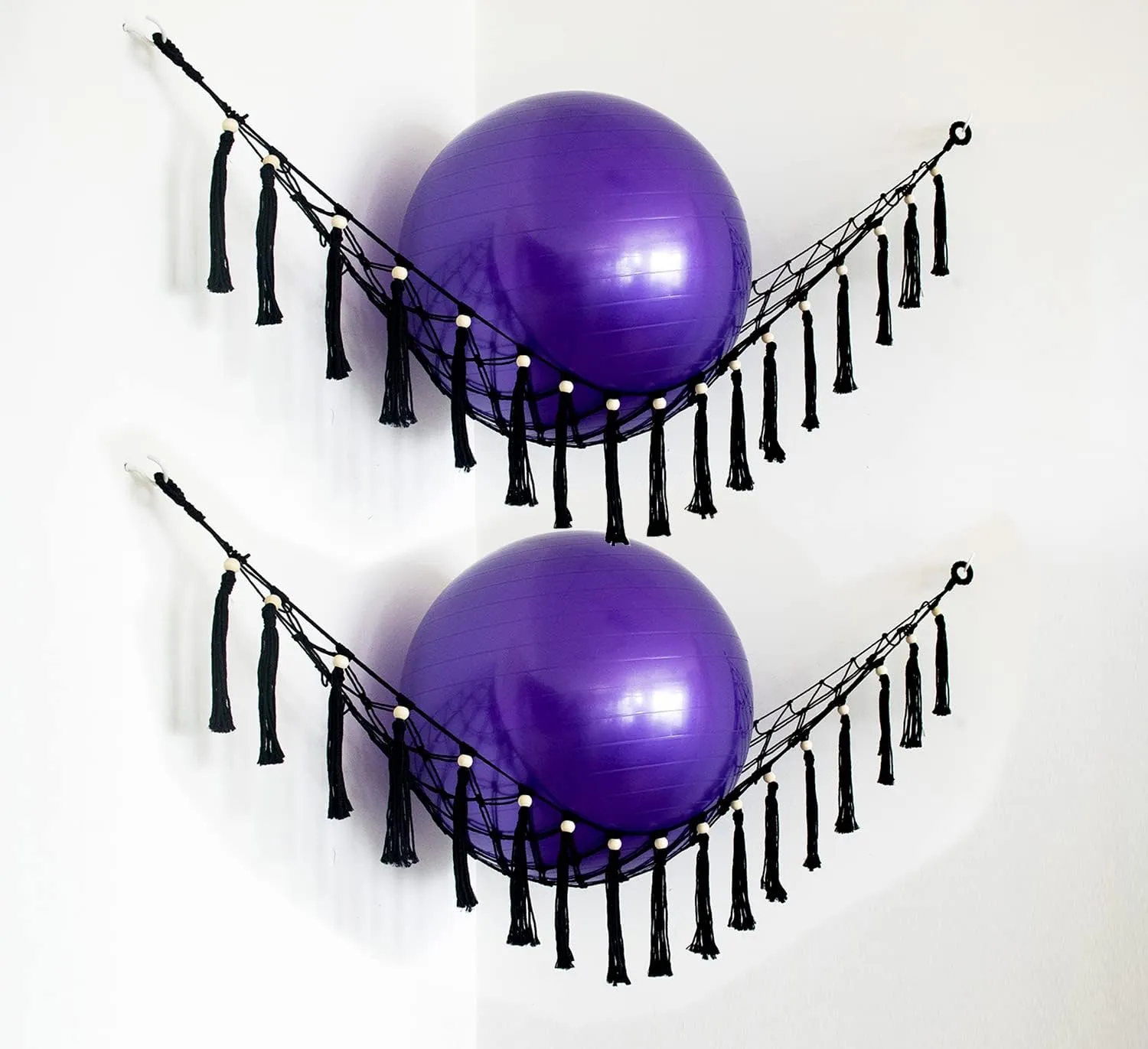 Exercise Ball Holder Yoga Ball Rack Corner Hanging Storage Net or Hammock for Fitness Ball Balance Ball Organizer Pregnancy Stability Ball Swiss Balance Ball for Yoga Studio and Gym
