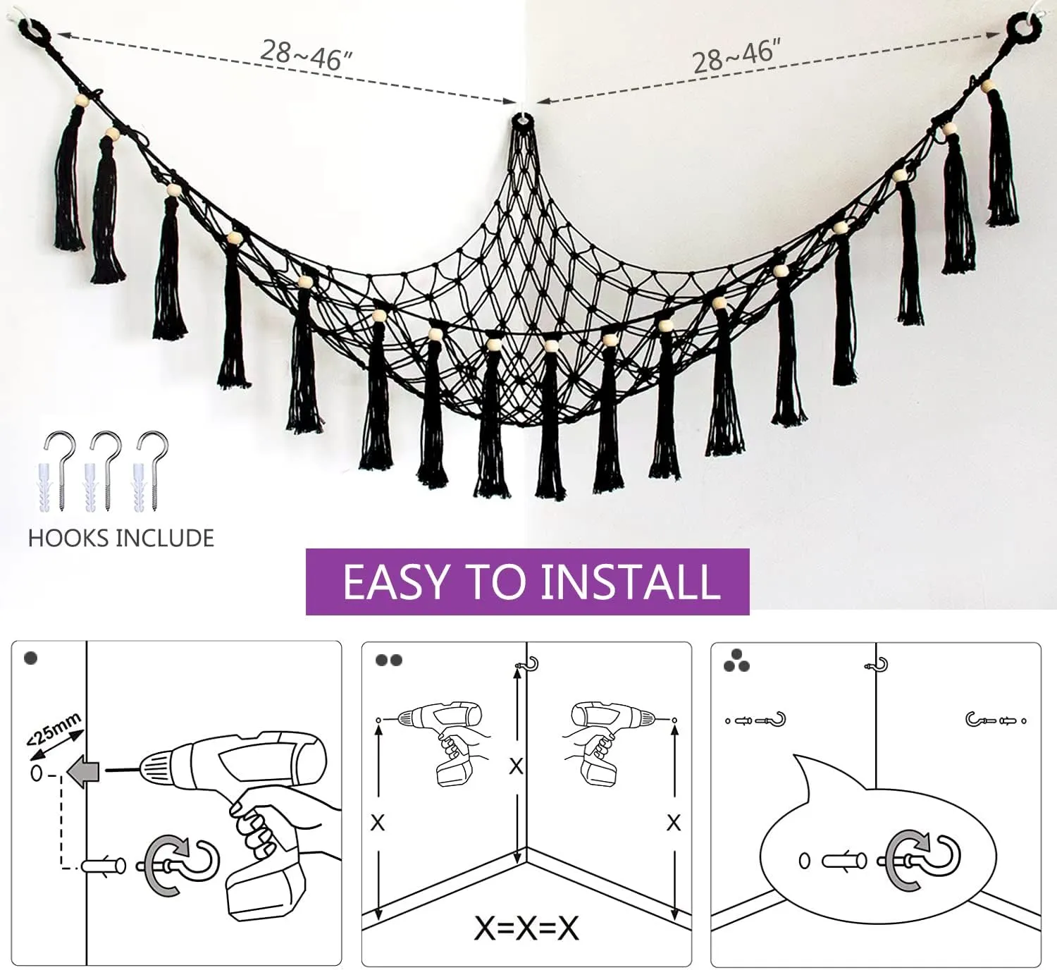 Exercise Ball Holder Yoga Ball Rack Corner Hanging Storage Net or Hammock for Fitness Ball Balance Ball Organizer Pregnancy Stability Ball Swiss Balance Ball for Yoga Studio and Gym