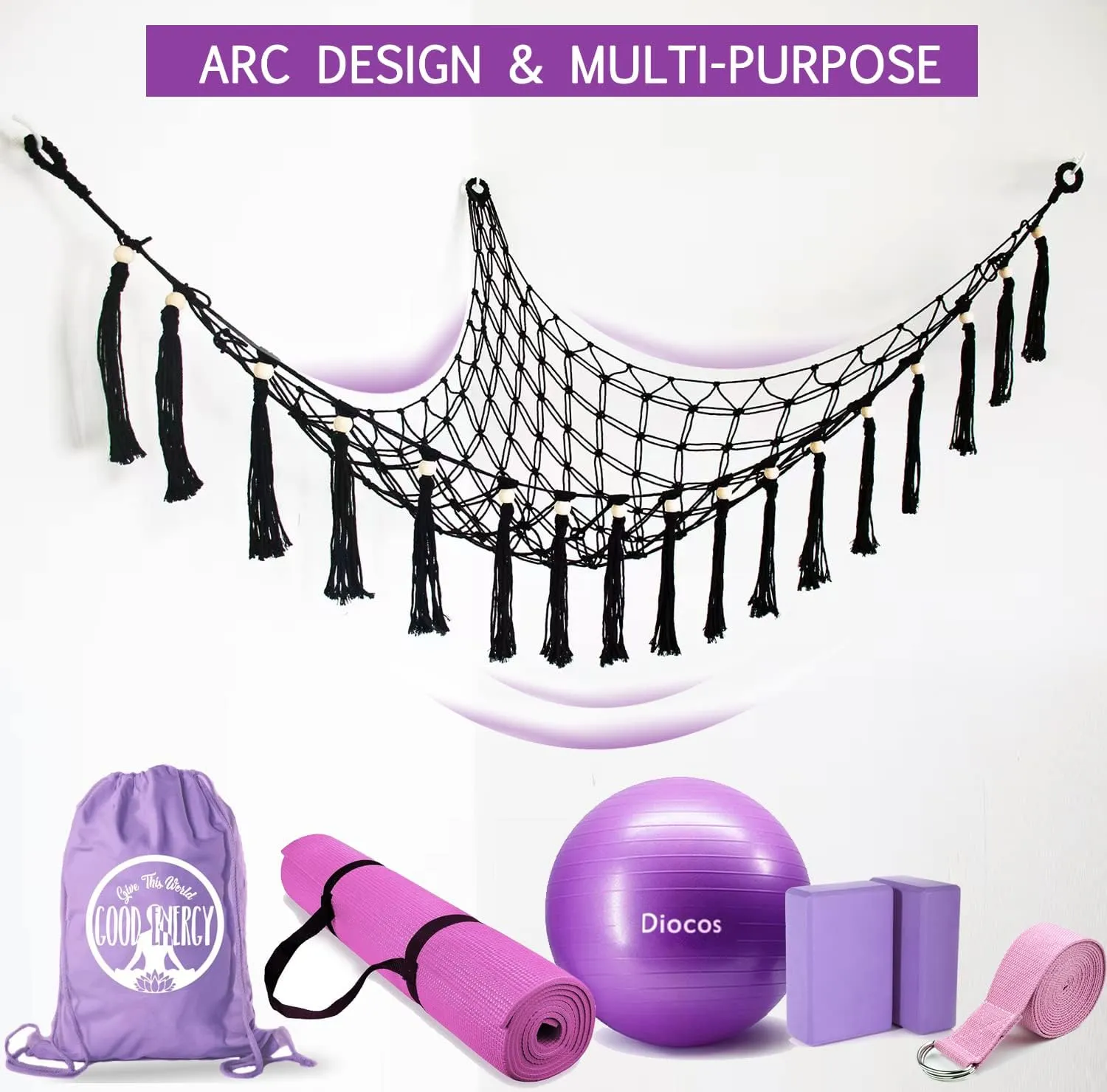 Exercise Ball Holder Yoga Ball Rack Corner Hanging Storage Net or Hammock for Fitness Ball Balance Ball Organizer Pregnancy Stability Ball Swiss Balance Ball for Yoga Studio and Gym