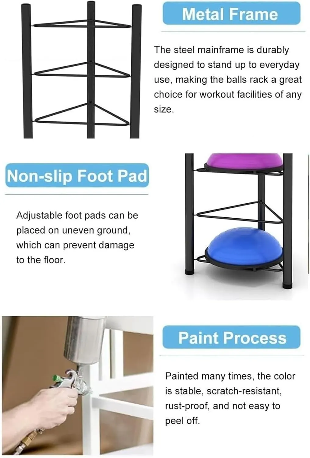 Exercise Ball Rack Half Balance Ball Storage Rack Standing Free Exercise Ball Holder 3/5/6/7 Tier Floor Stand Storage Organizer for Bosu Slam Bowling Medicine Balls black-6 layer