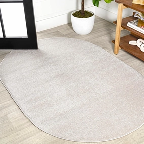 Eyely UES100D-5OV Supersoft Haze Solid Low-Pile Indoor Area Rug, Coastal, Bohemian, Minimalist, Classic, Casual for Bedroom,Kitchen,Living Room,Non Shedding,Easy-Washing, Ivory, 5 X 8 Oval