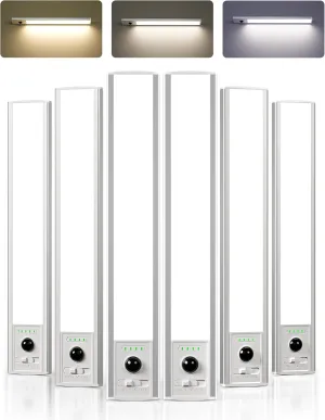 EZVALO 12 Inch Under Cabinet Lights for Kitchen, 96 LED Rechargeable Motion Sensor Light Indoor, 6 Pack Wireless Closet Lights with Battery Indicator, 3 Color Temps Dimmable Under Counter Lights
