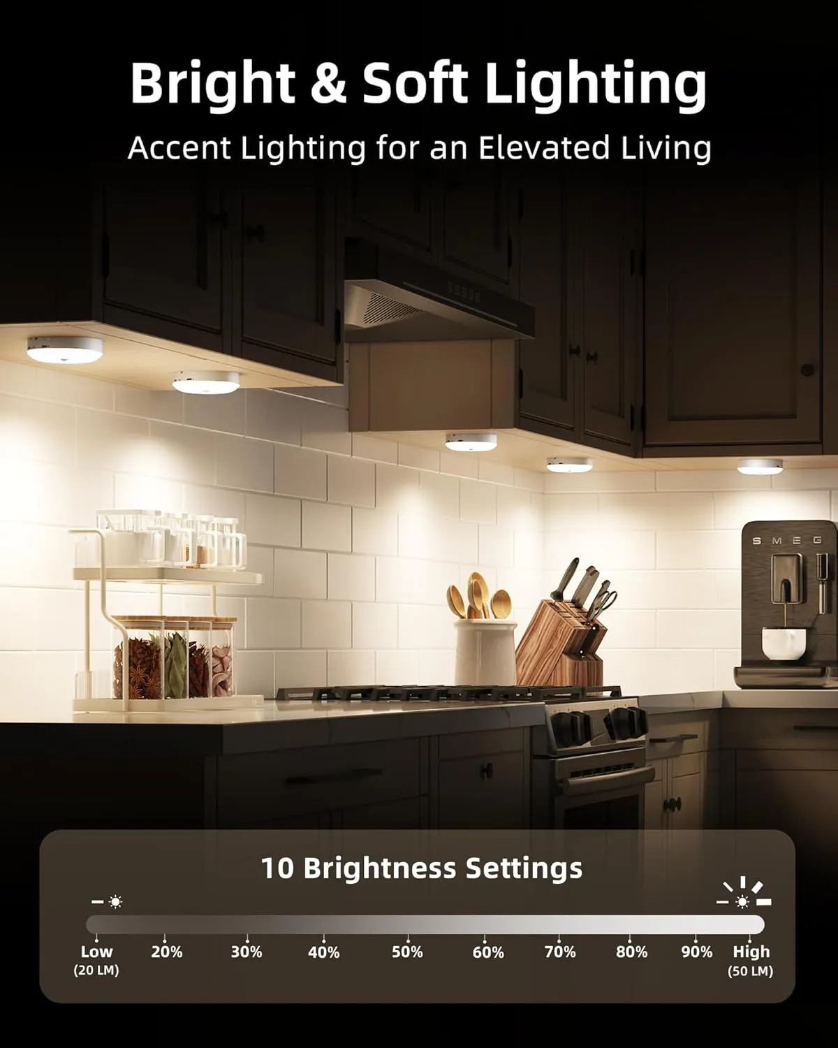 EZVALO 6-Pack Under Cabinet Lighting, Rechargeable Motion Sensor Puck Lights with Remote, 3 Color Temps &12 RGB LED Night Light, Magnetic Stick on Light, Dimmable Under Counter Lights for Kitchen
