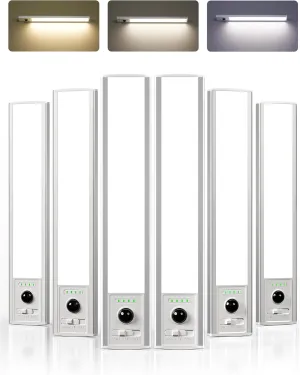 EZVALO Under Cabinet Lights for Kitchen, 80 LED Rechargeable Motion Sensor Light Indoor, 6 Pack Wireless Closet Lights with Battery Indicator, 3 Color Temps Dimmable Under Counter Lights (10 inch)