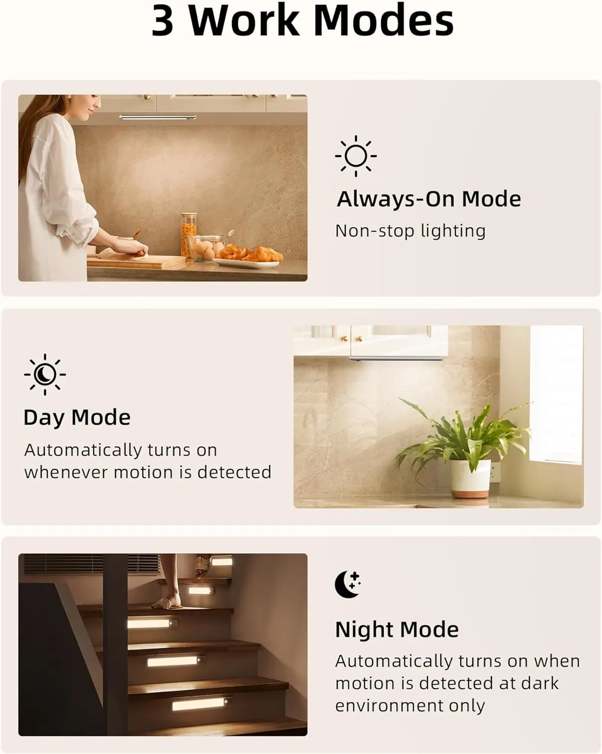 EZVALO Under Cabinet Lights, LED Closet Lights Wireless USB Charging, Motion Sensor Lighting Indoor 3500K Dimmable with Remote Control (Warm) 3 Pack