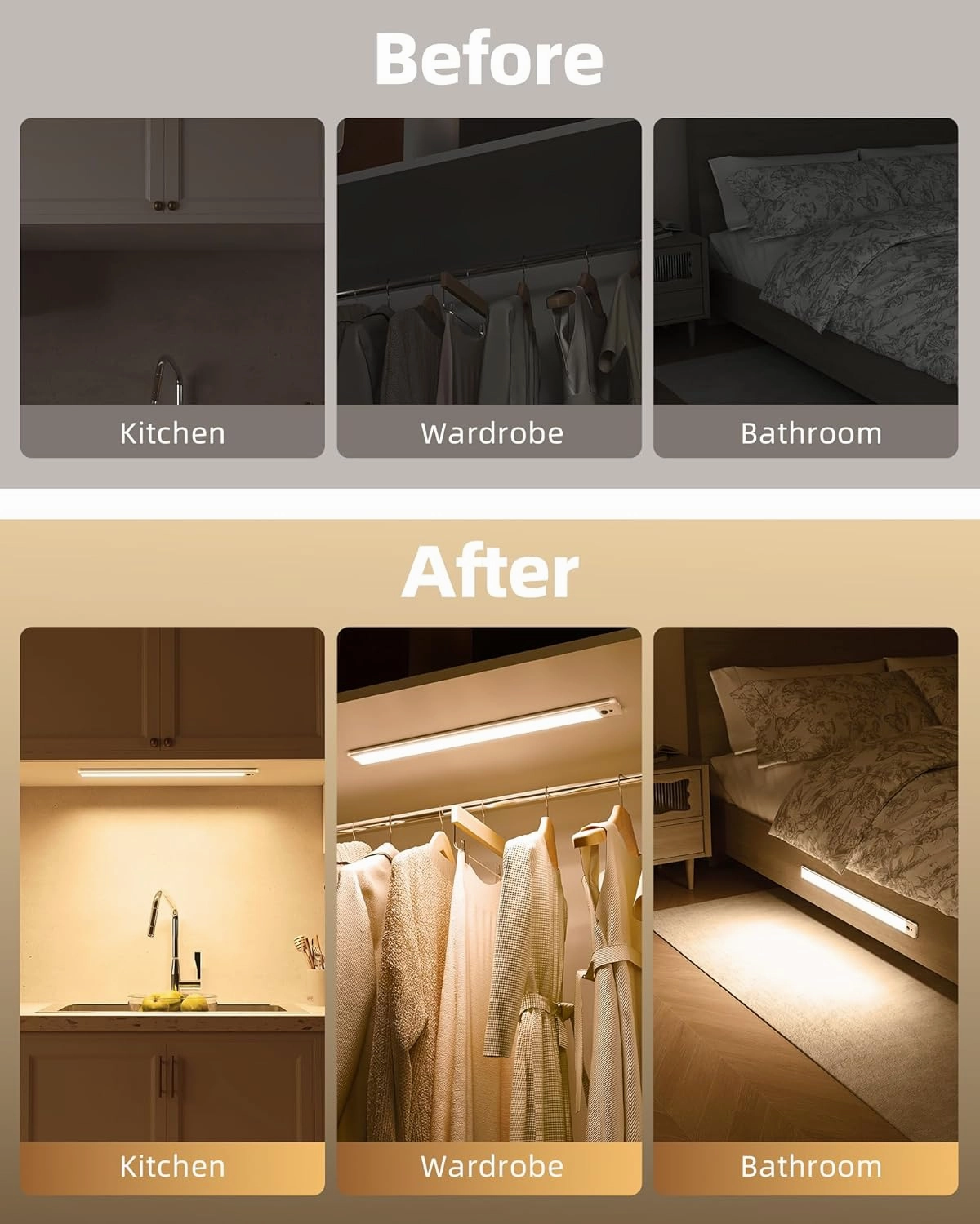 EZVALO Under Cabinet Lights,66 LEDs Motion Sensor Night Light, 3200 mAh Closet Lights 3500K with Remote Control Under Counter Lights for Kitchen,Cabinet,Bedroom(2 Pack)