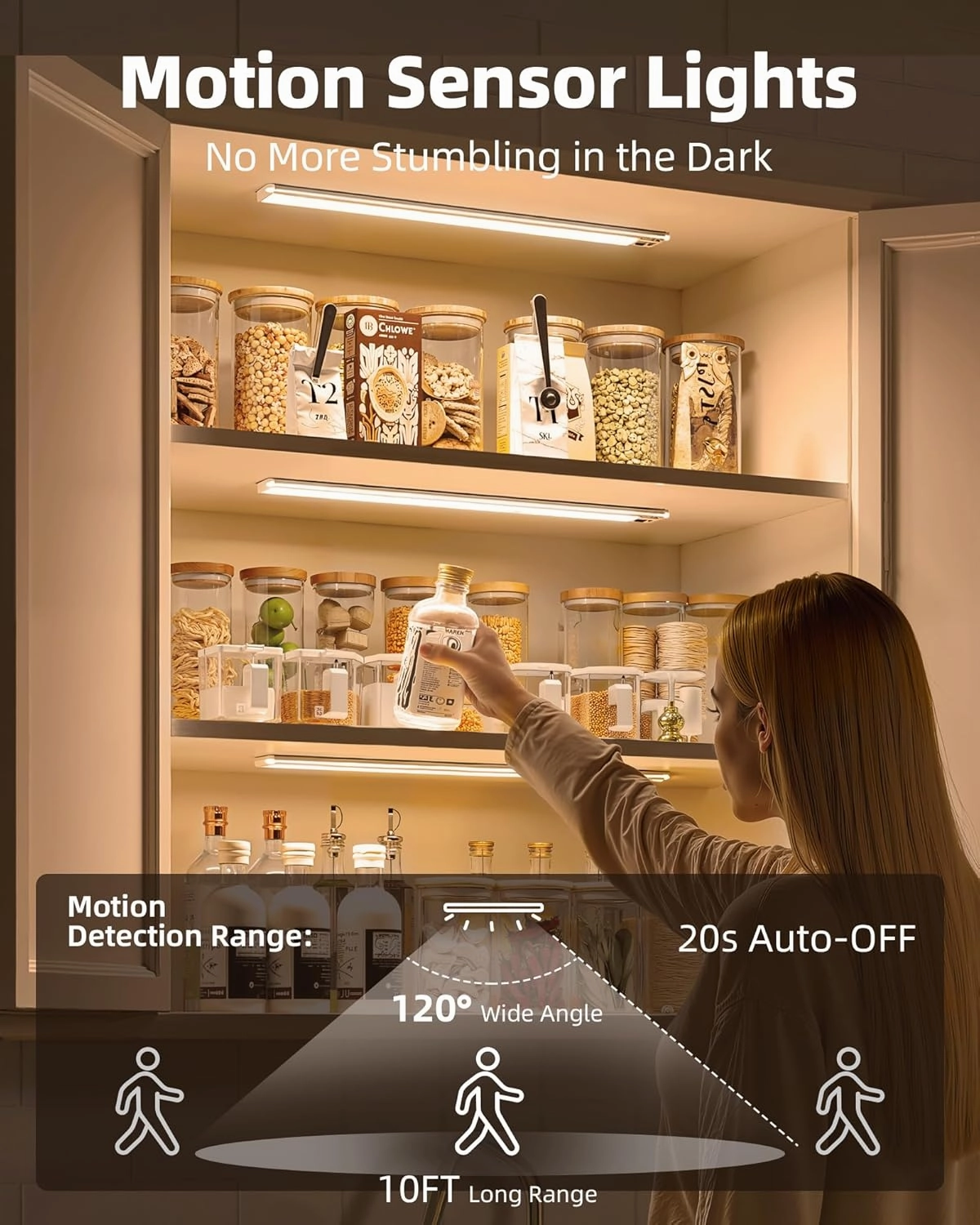 EZVALO Under Cabinet Lights,66 LEDs Motion Sensor Night Light, 3200 mAh Closet Lights 3500K with Remote Control Under Counter Lights for Kitchen,Cabinet,Bedroom(2 Pack)