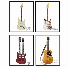 Famous Rock Star Guitars Wall Art Print Poster Set - Unique Home Decor or Gift for John Lennon, Jimmy Page, Jimi Hendrix, Eric Clapton Fans, Guitarist or Musician, Set of 4-8x10 Photos Unframed
