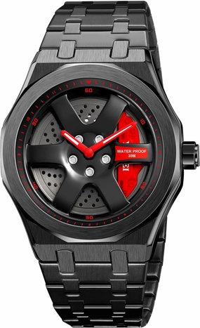 FANMIS Men Unique Car Wheel Watches Creative Waterproof Stainless Steel Sports Quartz Wrist Watch with Car Rim Hub Design for Men/Car Enthusiast