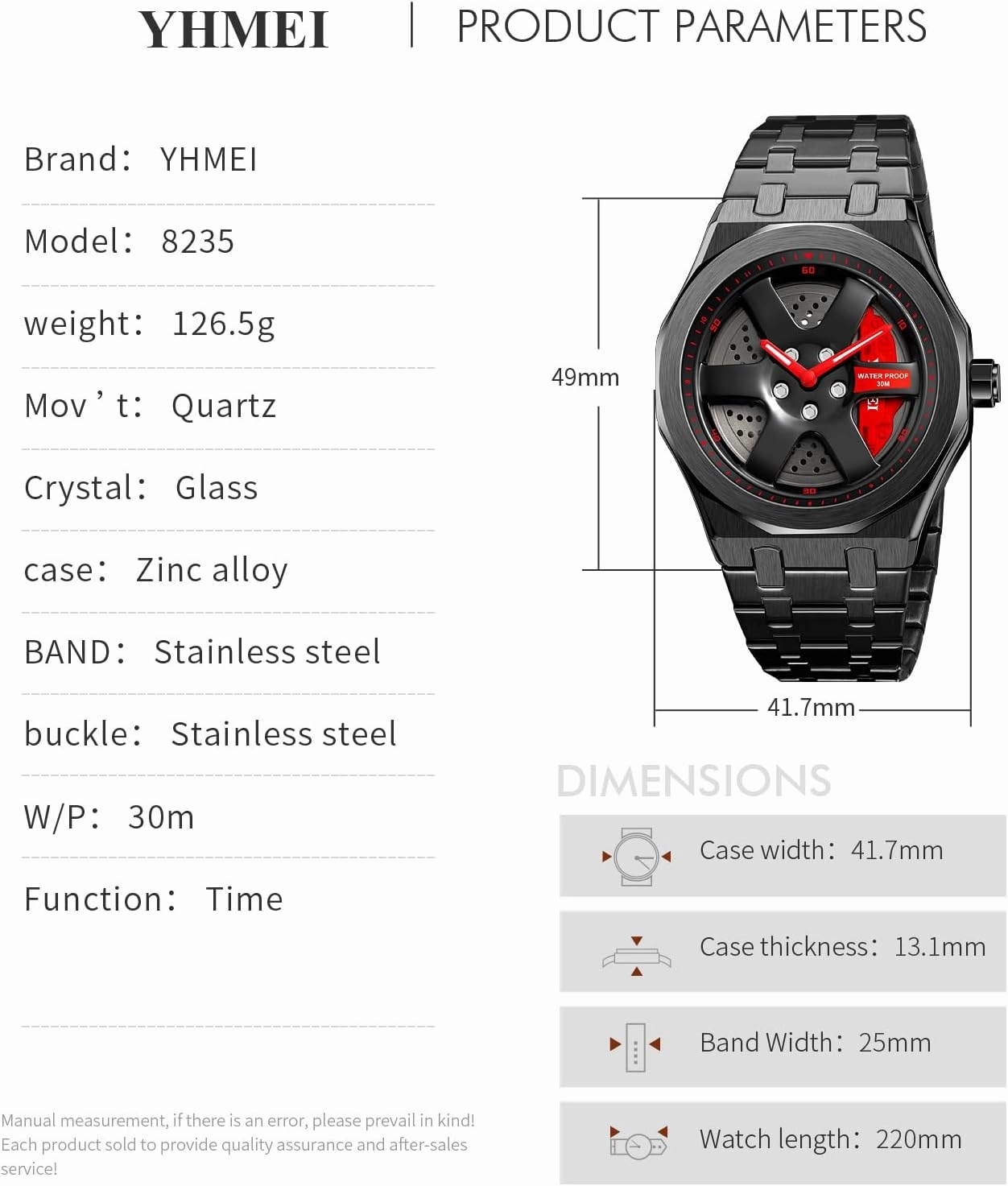 FANMIS Men Unique Car Wheel Watches Creative Waterproof Stainless Steel Sports Quartz Wrist Watch with Car Rim Hub Design for Men/Car Enthusiast