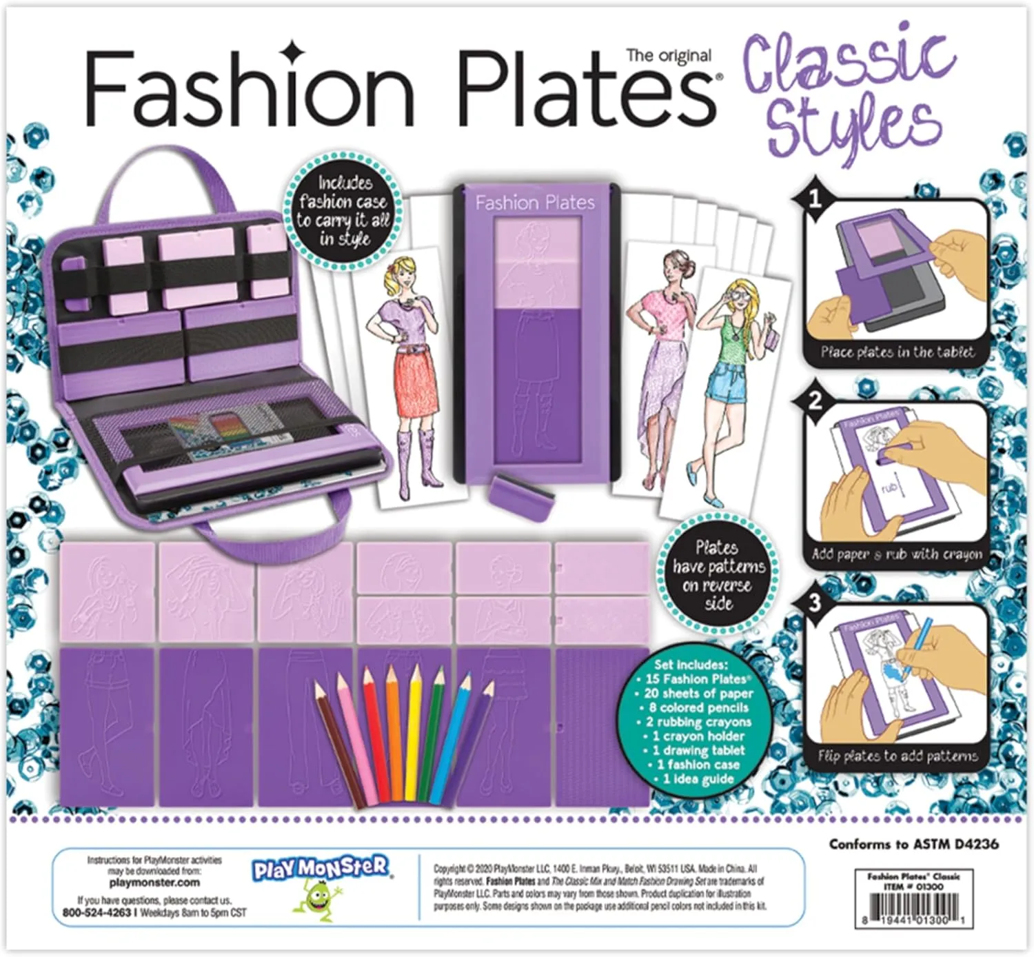 Fashion Plates Classic – Girls Fashion, Mix-and-Match Drawing Kit, Arts and Crafts, Coloring, Art Supplies, Craft Supplies, Stencils, Crayons Included, Create Your Own Fashion Designs, Ages 6 