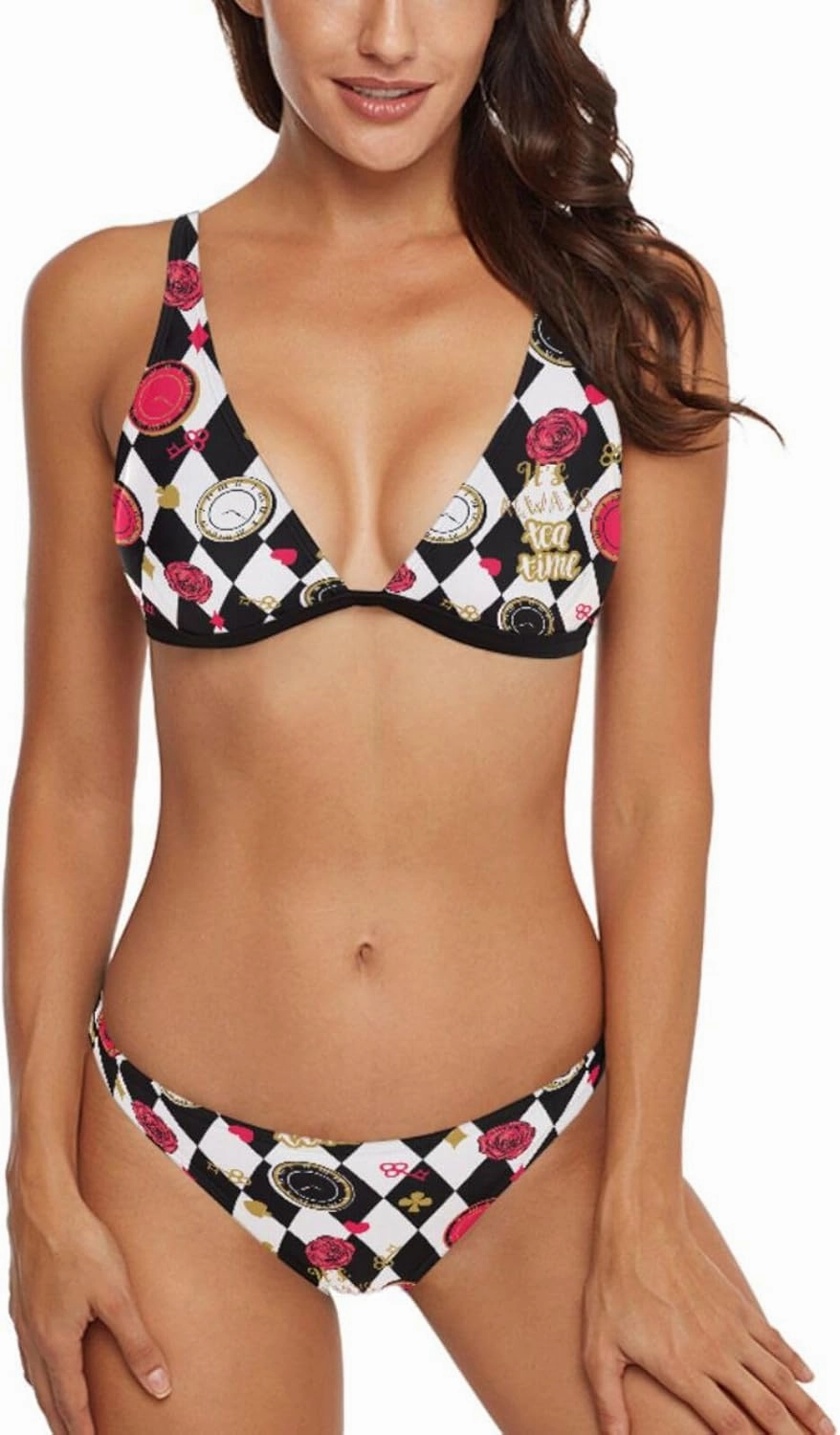 Fashion Women's 2 Pcs Swimsuit Set, Beach Sexy Triangle Padded Top &Cute Thong Swimming Bikini Bathing Set