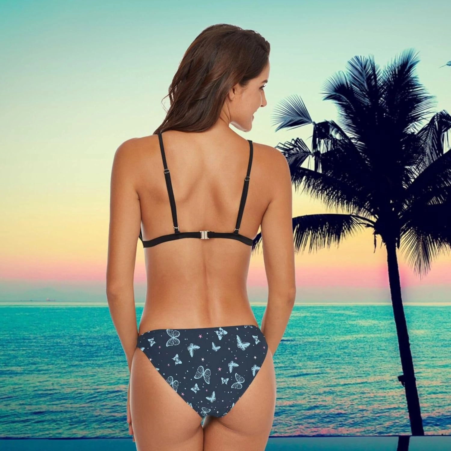 Fashion Women's 2 Pcs Swimsuit Set, Beach Sexy Triangle Padded Top &Cute Thong Swimming Bikini Bathing Set