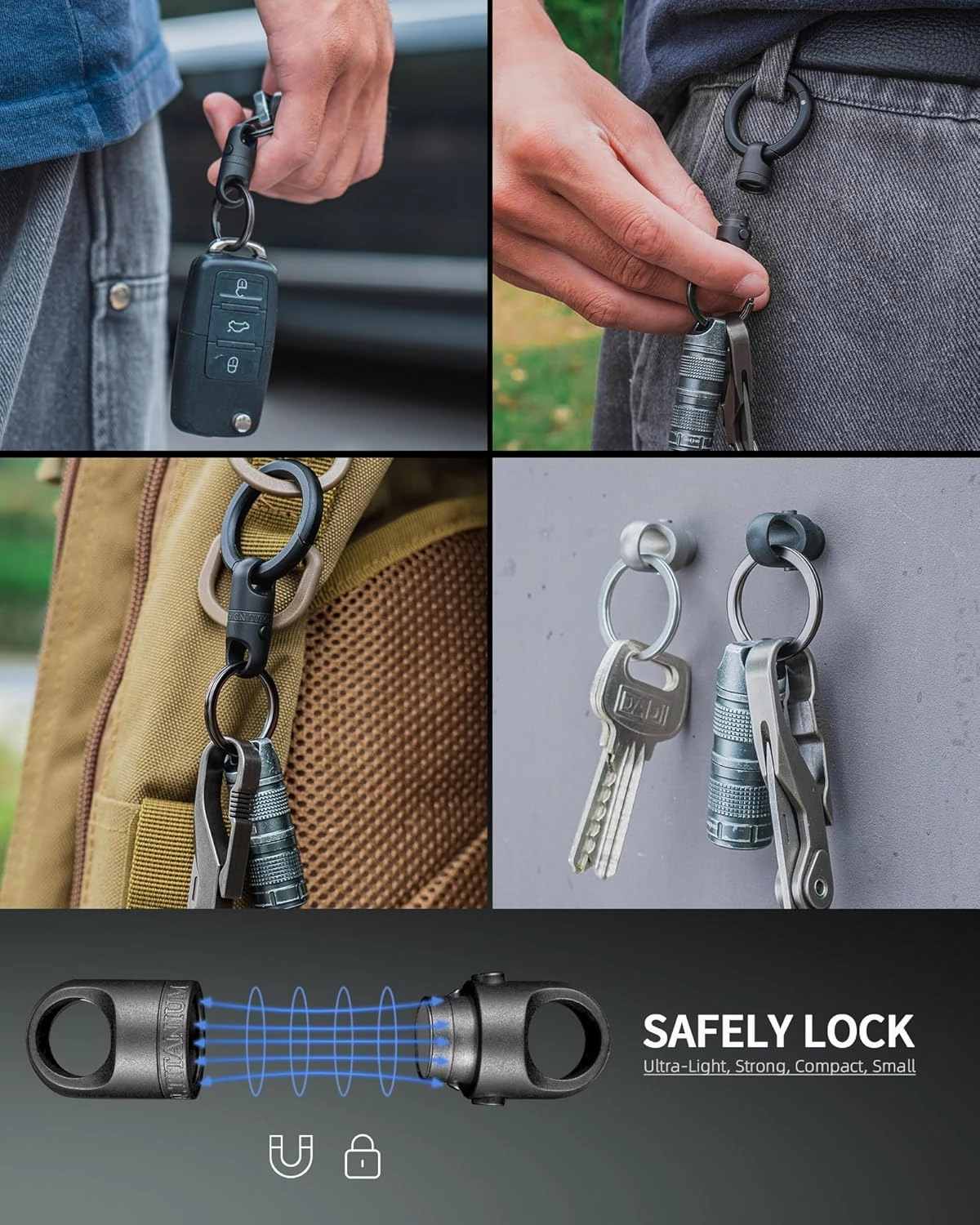FEGVE Titanium Magnetic Key Holder, Quick Release Keychain, Detachable Magnetic Keychain, Safely Lock System, 360 ° Rotatable