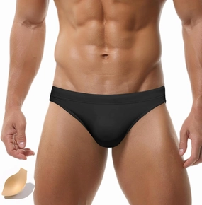 FEOYA Mens Swim Briefs Solid Padded Bikini Swimsuit Basic Quick Dry Swimwear with Drawstring
