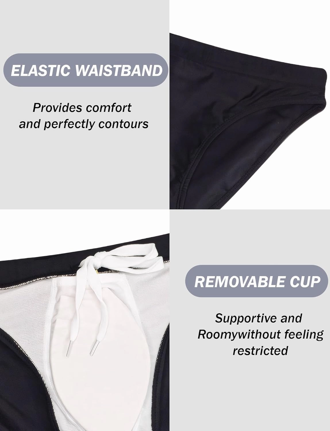 FEOYA Mens Swim Briefs Solid Padded Bikini Swimsuit Basic Quick Dry Swimwear with Drawstring