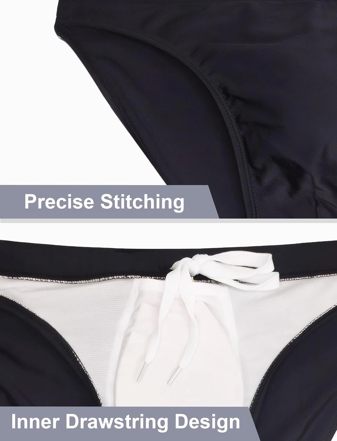 FEOYA Mens Swim Briefs Solid Padded Bikini Swimsuit Basic Quick Dry Swimwear with Drawstring