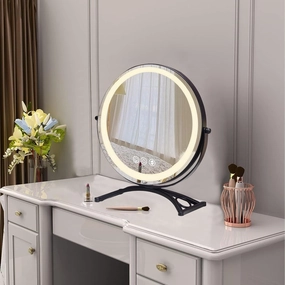 FERKAP Tabletop Makeup Mirror Vanity Mirror with Lights Dimmable Touch Cosmetic Mirror Φ30/40/50cm Light Up Mirror Round Rechargeable Smart Mirror (Color : Gold, Size : 11.8"X14")