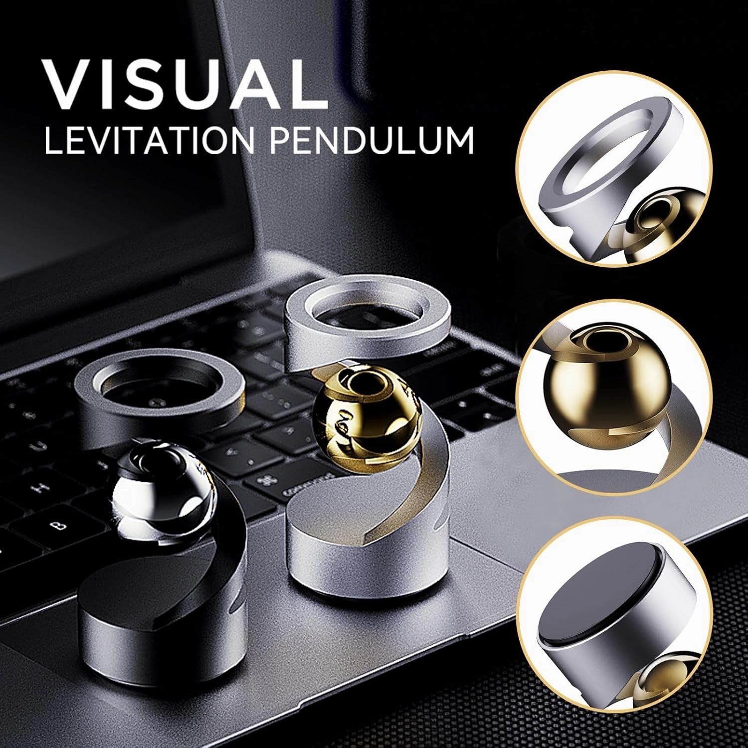 Fidget Toys, Kinetic Desk Toys for Adults, Cool Metal Gravity Resistance Desk Toys, Desktop Sensory Fidget Spinner for Stress Relief in Office, Wait and Communicate（Black-Sliver）