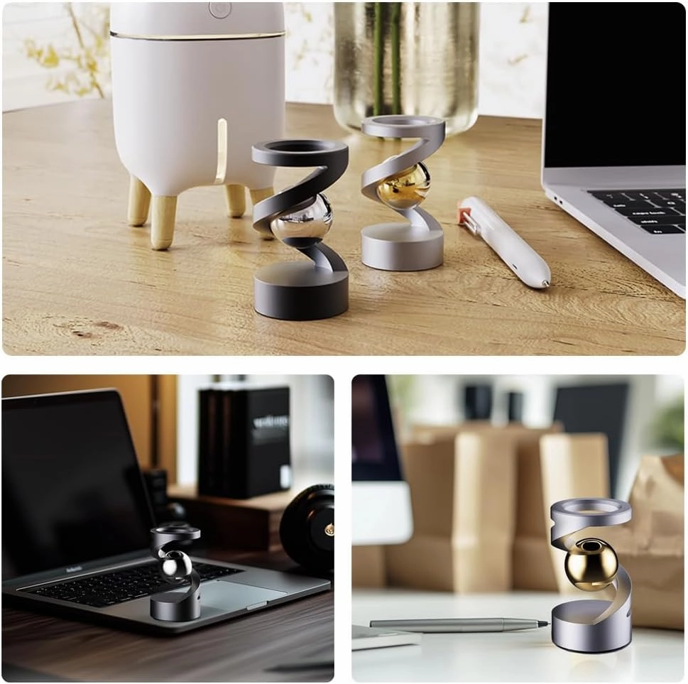 Fidget Toys, Kinetic Desk Toys for Adults, Cool Metal Gravity Resistance Desk Toys, Desktop Sensory Fidget Spinner for Stress Relief in Office, Wait and Communicate（Black-Sliver）