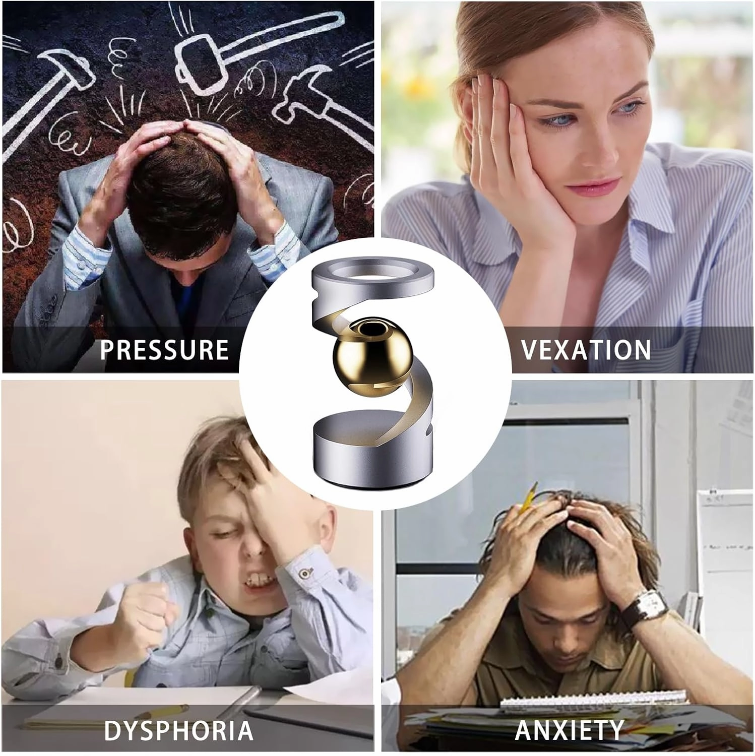 Fidget Toys, Kinetic Desk Toys for Adults, Cool Metal Gravity Resistance Desk Toys, Desktop Sensory Fidget Spinner for Stress Relief in Office, Wait and Communicate（Black-Sliver）