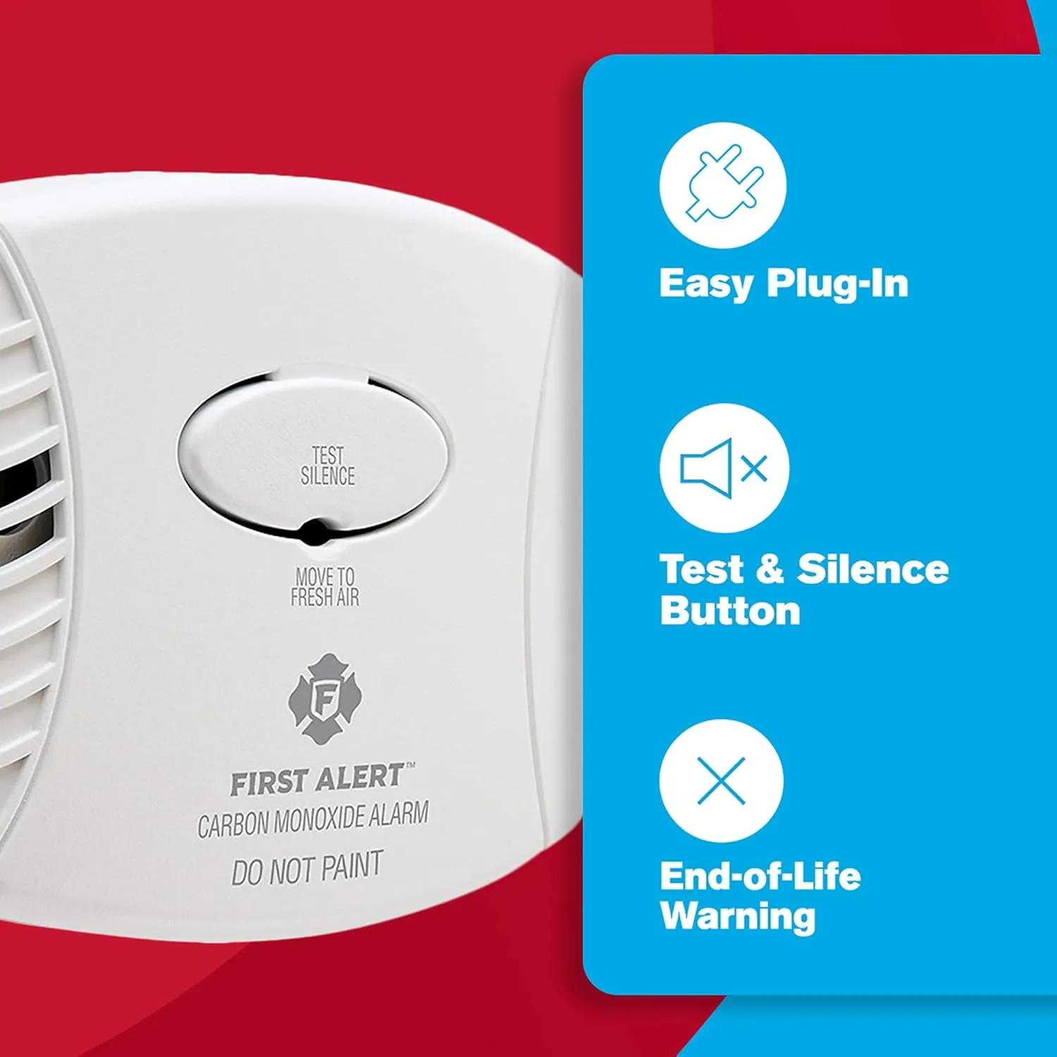 First Alert Carbon Monoxide Detector, Plug-In Alarm with Test & Silence Button, CO600, White, 1-Pack
