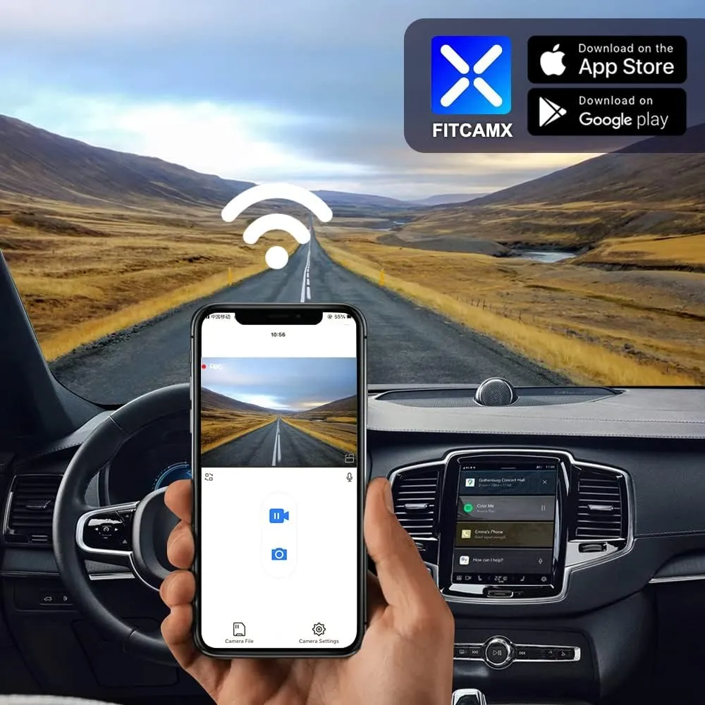 Fitcamx 4K Dash Cam for 2023 2024 2025 Volvo XC90 B5 B6 T8 (Model B), Integrated OEM Look, Ultra HD 2160P Video, Loop Recording, Built-in WiFi & APP, Gravity Sensor, Plug & Play, 64GB Card