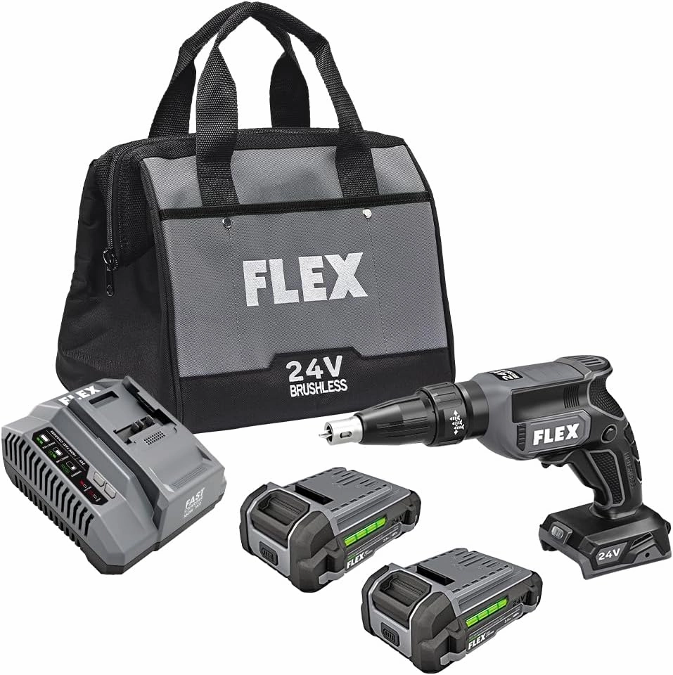 FLEX 24V Brushless Cordless Drywall Screw Gun Kit with (2) 2.5Ah Lithium Batteries and 160W Fast Chargers - FX1611-2AA