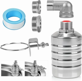 Float Valve with 1/2", 3/4", 1" Adapters -304 Stainless Steel Water Float Valve Fully Automatic Water Level Control for Water Tanks, Aquariums, Livestock Troughs,Pools,Distillers & Ponds