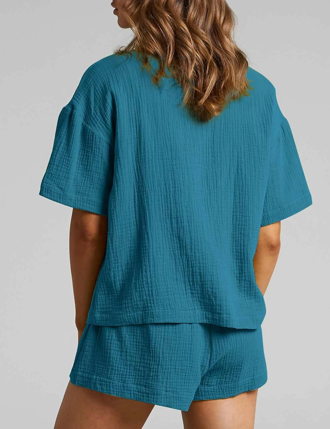 Flygo Womens Casual 2 Piece Outfits Cotton Linen Sets Button Down Shirt Shorts Resort Wear 2025 Pajama Beach Coverup Set