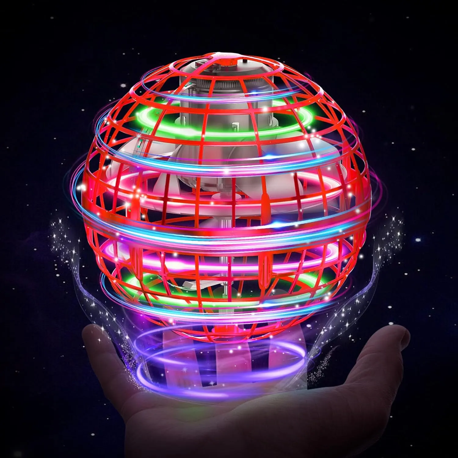 Flying Ball Orb Toys Hover Soaring Flying Toy Globe Shape Magic Boomerang Spinner Hand Controller Mini Drone for Kids Adults Outdoor Indoor (Red)