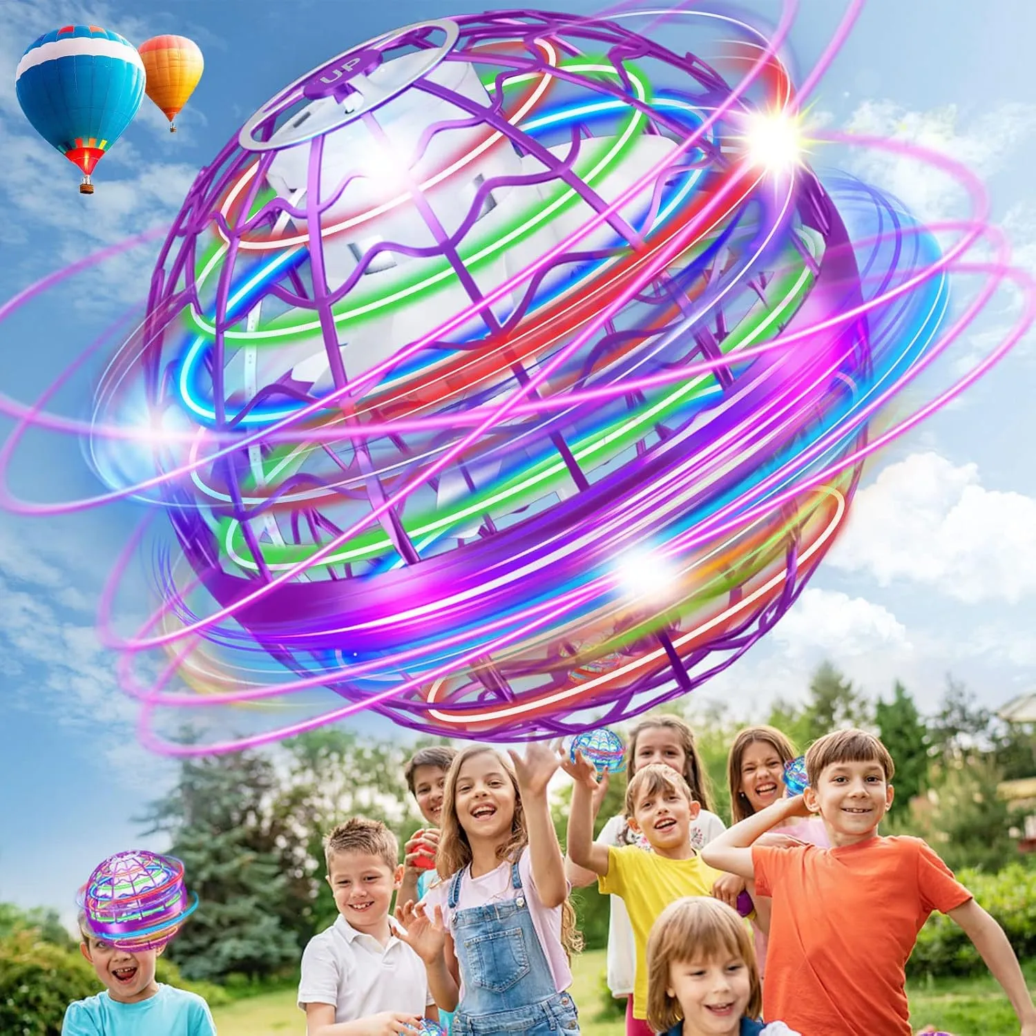 Flying Ball Toys, Flying Orb Ball Boomerang Ball Hover Orb Ball for Kids Adults Rechargeable Magic Flying Ball Toys Spinner Globe Hand Operated Drones Spinner with LED Lights Birthday Gift for Girls