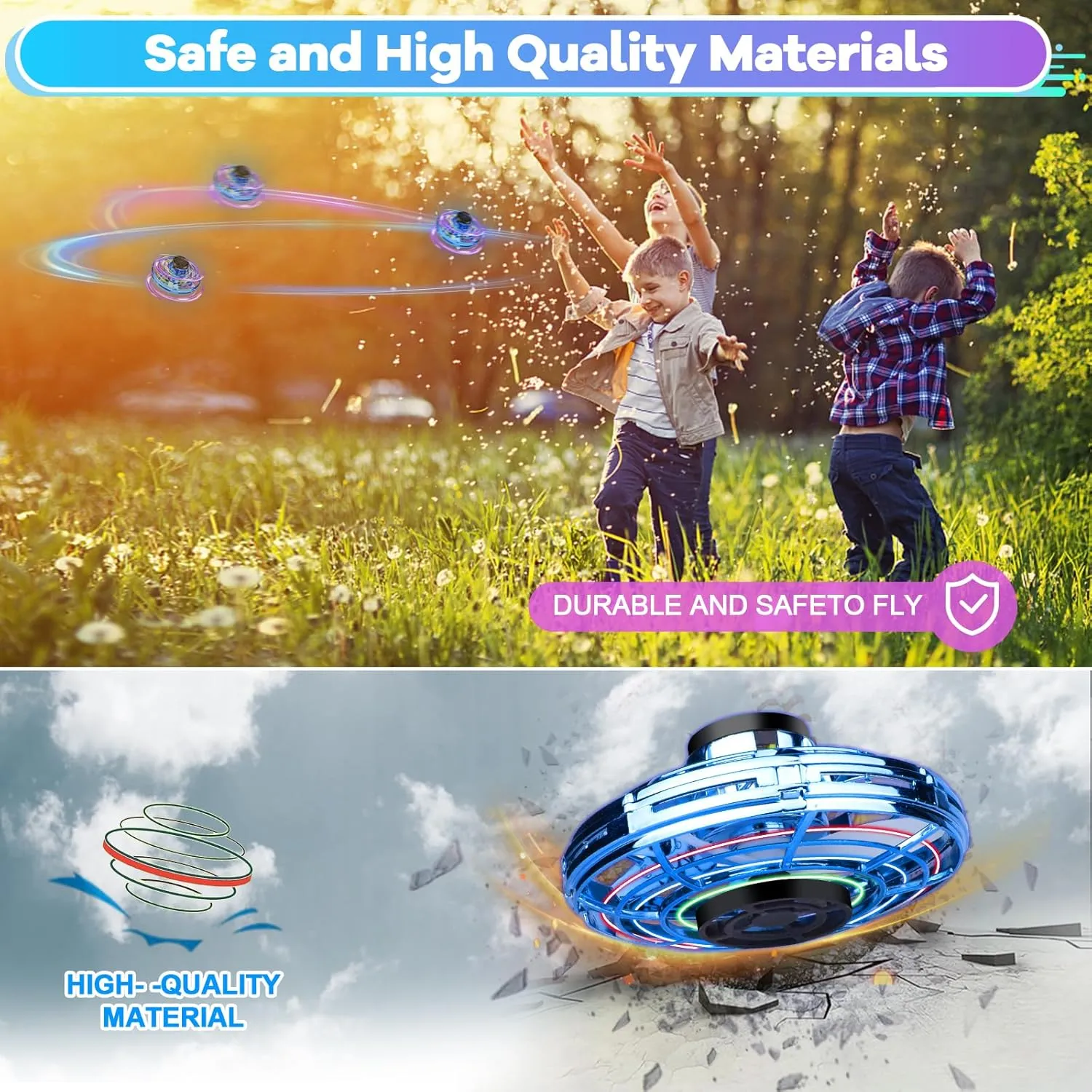 Flying Fidget Spinner,2025 Upgraded Flying Spinner Mini Hand Drone with 360 ° Rotating and LED Lights Outdoor Indoor Toy,Mini UFO Toy Drone for Boys Girls Adults (Blue)