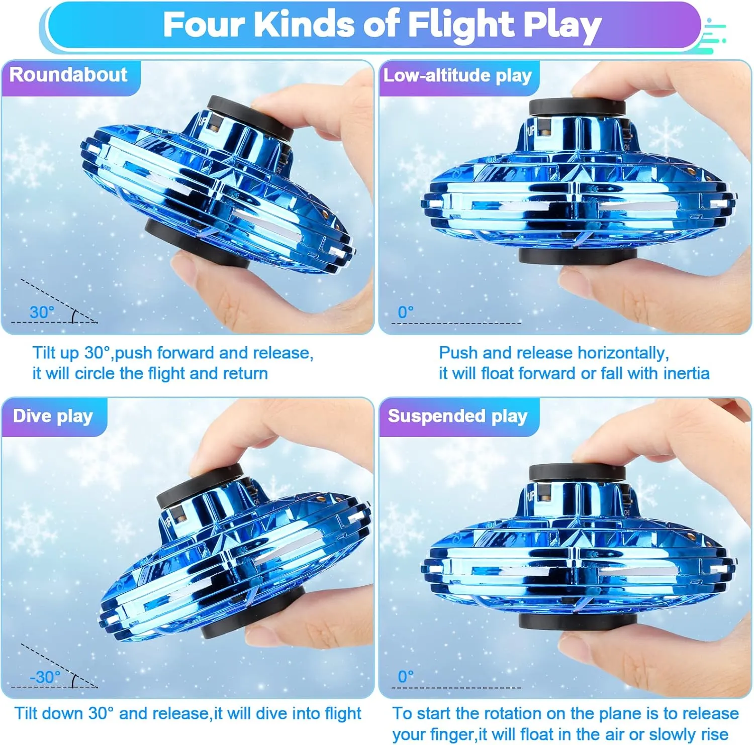 Flying Fidget Spinner,2025 Upgraded Flying Spinner Mini Hand Drone with 360 ° Rotating and LED Lights Outdoor Indoor Toy,Mini UFO Toy Drone for Boys Girls Adults (Blue)