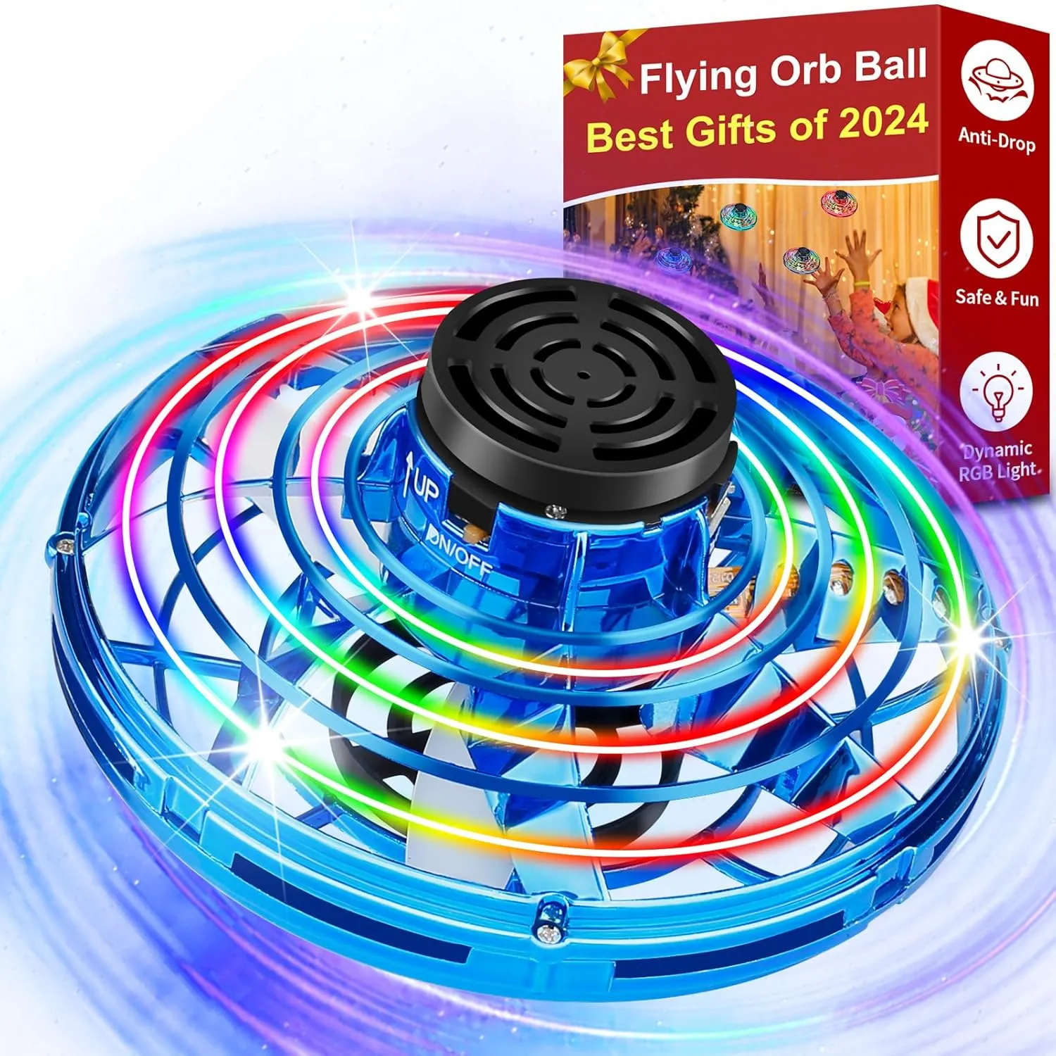 Flying Fidget Spinner,2025 Upgraded Flying Spinner Mini Hand Drone with 360 ° Rotating and LED Lights Outdoor Indoor Toy,Mini UFO Toy Drone for Boys Girls Adults (Blue)