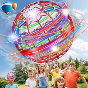 Flying Orb Toys, Wave Pattern Flying Ball Boomerang Ball Hover Orb Ball for Kids Adults Rechargeable Magic Flying Ball Toys Globe Hand Operated Drones Spinner with LED Lights (Red)