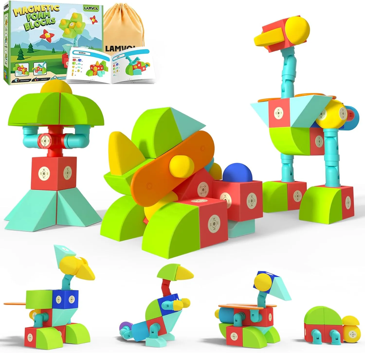 Foam Magnetic Blocks, Sensory Bath Toys Building Blocks for Toddlers 1-3, Travel Outdoor Preschool Montessori Toys for Kids Ages 1-3, Gift for 3  Year Old Boys and Girls