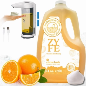 Foaming Hand Soap and Dispenser, Natural Moisturizing Hand Wash for Bathroom & Kitchen, Half Gallon Soap Refill with Essential Oil Fragrance in Recycled Bottle, Citrus Handwash, Biodegradable