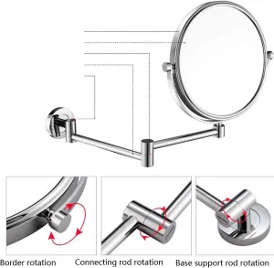 Folding Makeup Mirror Bathroom Double Sided 3/5/7/10Inch Telescopic Mirror 360 Degree Rotation Shaving Mirror (8 Inches 3X)