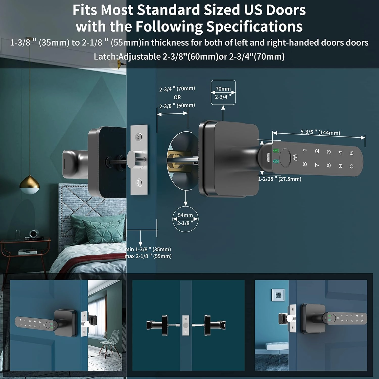 Foxgard Smart Fingerprint Door Lock,Biometric Door Lock, Electronic Door Knob with Keypad,Smart Door Knob with 100 Fingerprints, 50 Codes, for Home,Bedroom, Office(Square)