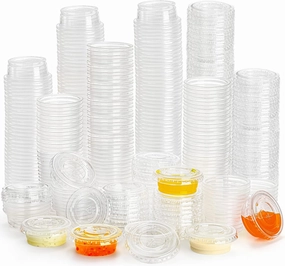 Frcctre 400 Pack 0.5 Oz Disposable Plastic Portion Cups with Lids, Small Jello Shot Cups, Plastic Souffle Cup Condiment Containers with Lids for Sauce and Salad Dressing