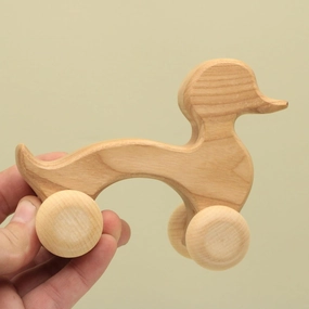 Free Shipping Natural Wheelie Duck, WA08 : Eco-Friendly Gift with Montessori and Waldorf Educational Influence Lotes Toys Baby Gift