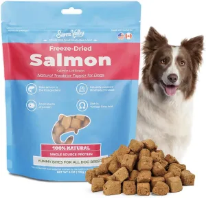 Freeze-Dried Salmon Dog Treats with Omega-3, Skin & Coat Health Soft Cubes, Single-Protein Limited Ingredient Diet, 2cm Easy Chew Size, Grain-Free Resealable Bag 6oz