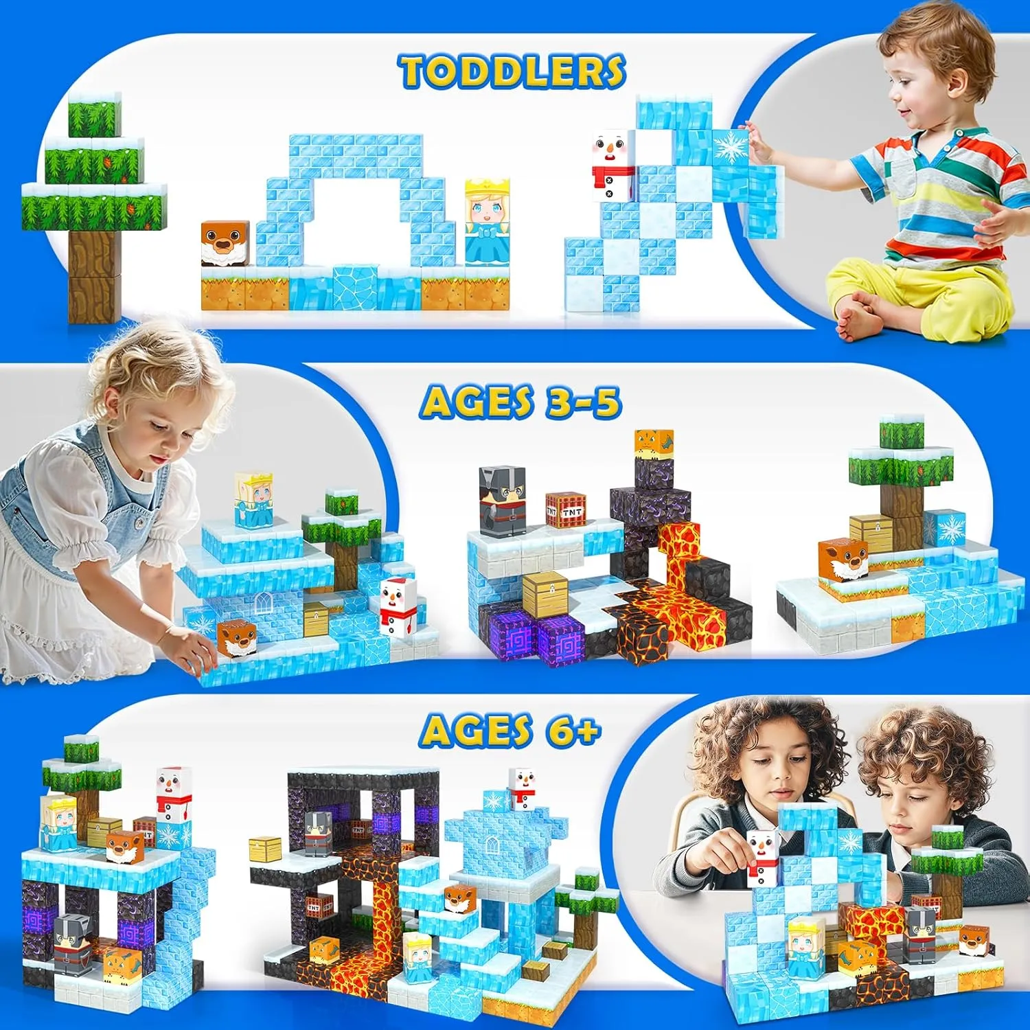 Frozen Toys Magnetic Blocks - Build Mine Magnet World Frozen & Lava Set, Magnetic Tiles Building Blocks Toddler STEM Sensory Outdoor Kids Toys, Gifts for Boys & Girls for Ages 3 4 5 6 7 8