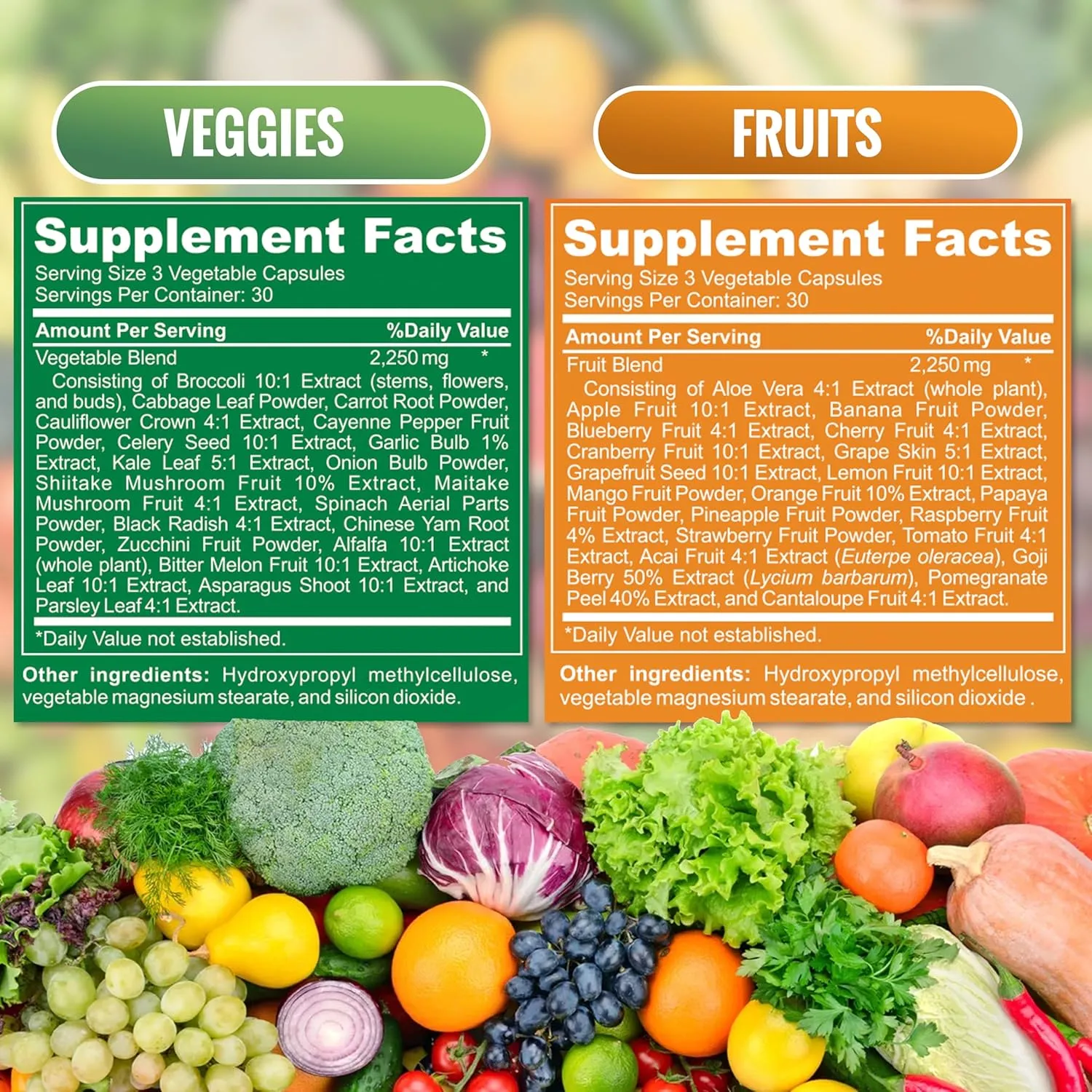 Fruit and Veggie Supplements-90 Fruits, 90 Veggies Capsules to Boost Energy Level - Whole Food Fruits and Vegetable from Super Foods - Made in USA - Soy & Vegan Free (Pack of 2)…