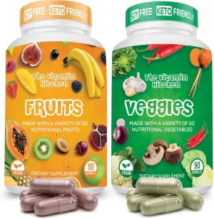 Fruit and Veggie Supplements-90 Fruits, 90 Veggies Capsules to Boost Energy Level - Whole Food Fruits and Vegetable from Super Foods - Made in USA - Soy & Vegan Free (Pack of 2)…