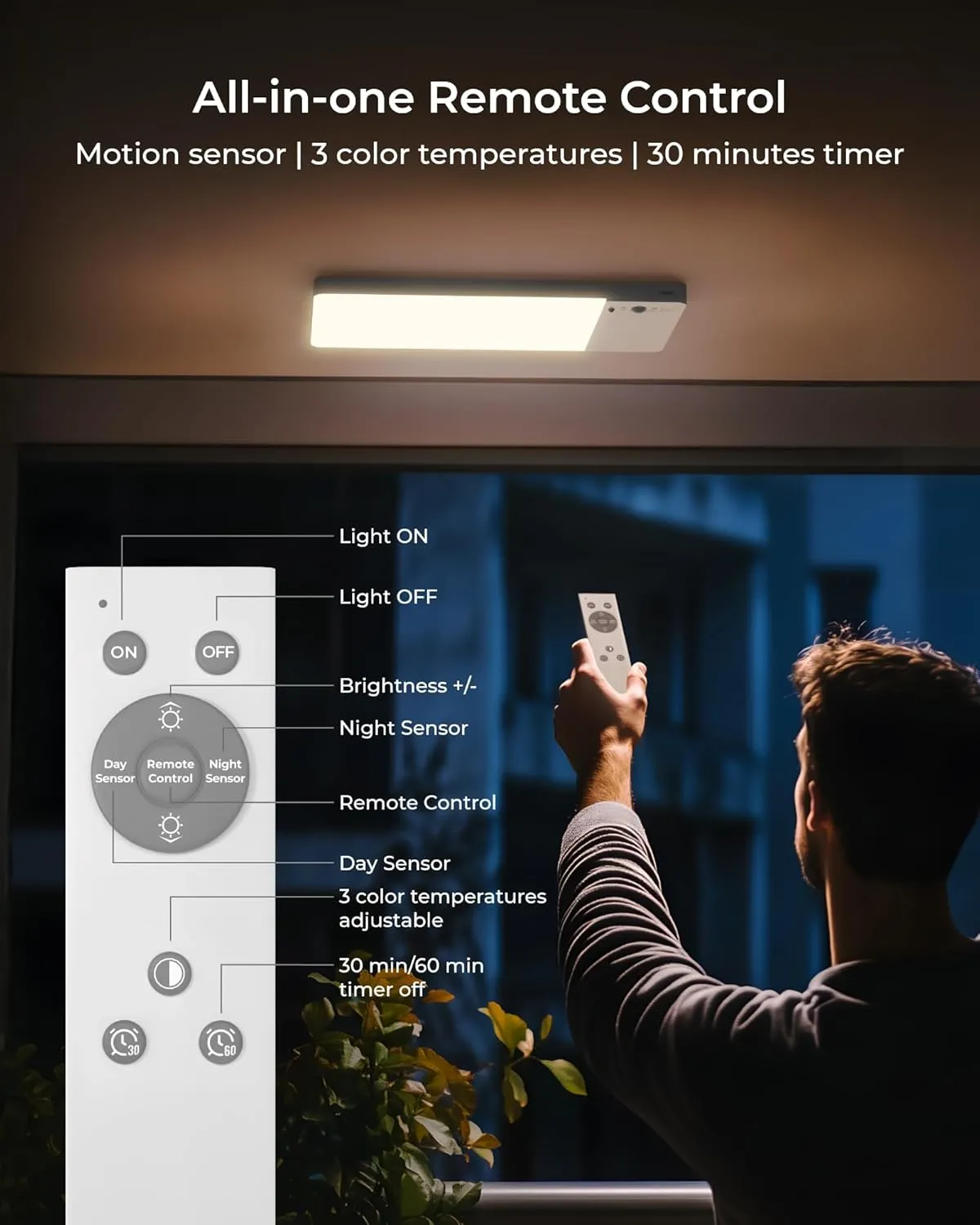 FULEN Rechargeable Motion Sensor Ceiling Light Upgraded,Closet Light with 12000mAh Battery, LED Shower Lights, Ceiling Lamp for Bathroom,Pantry,Garage,Remote Control
