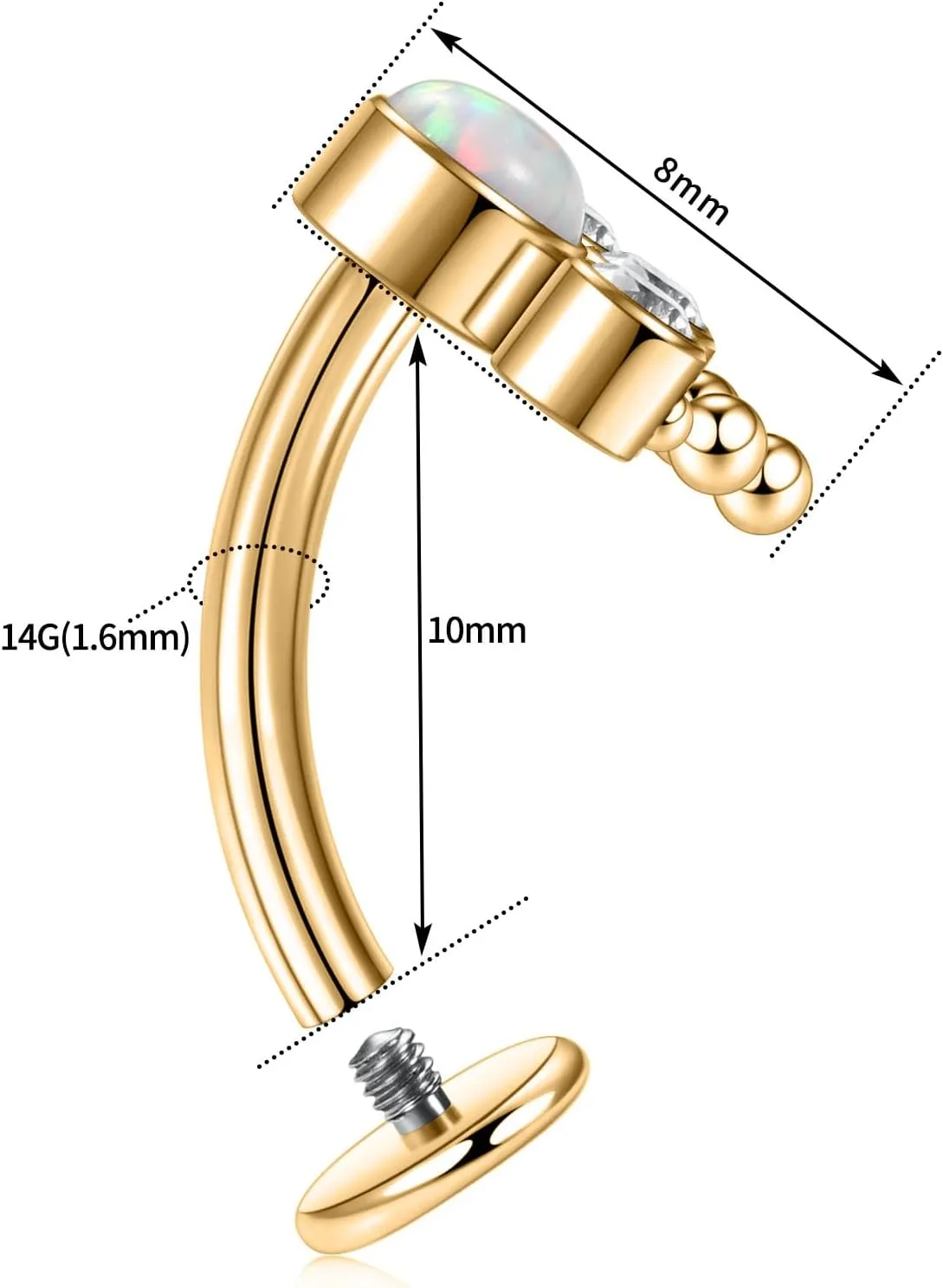 FUNLMO G23 Titanium Belly Button Ring Floating Navel Piercing Jewelry 14G Belly Piercing Jewelry Internally Threaded Curved Navel Barbell 8/10/12/14mm